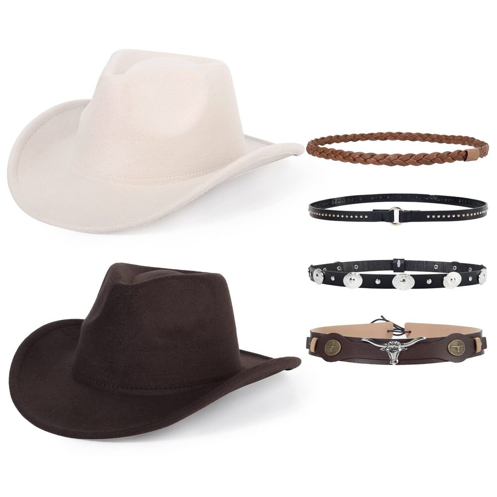 3466 2 Pack Western Cowboy Hats and Classic Felt Wide Brim Costume Cow Boy